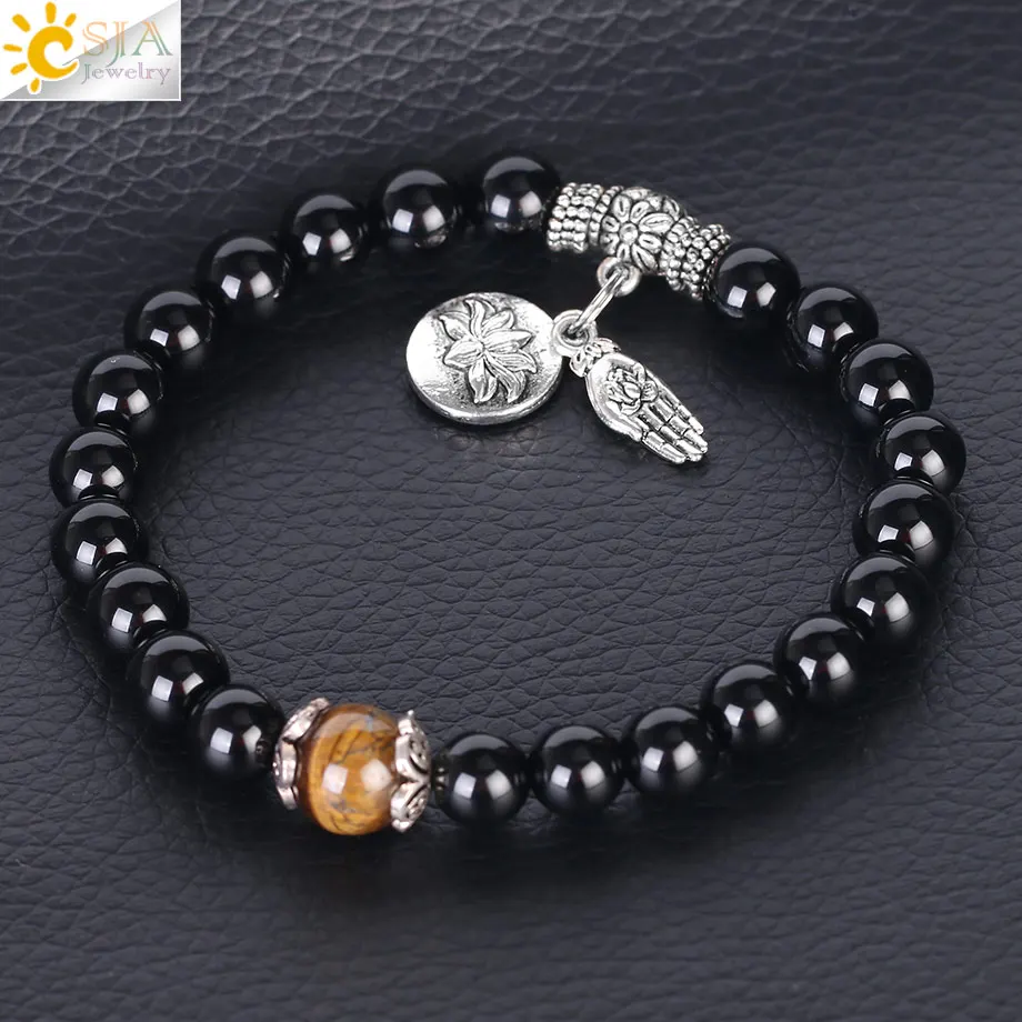 Браслеты CSJA из натурального камня обсидиана счастливое украшение бисера большие