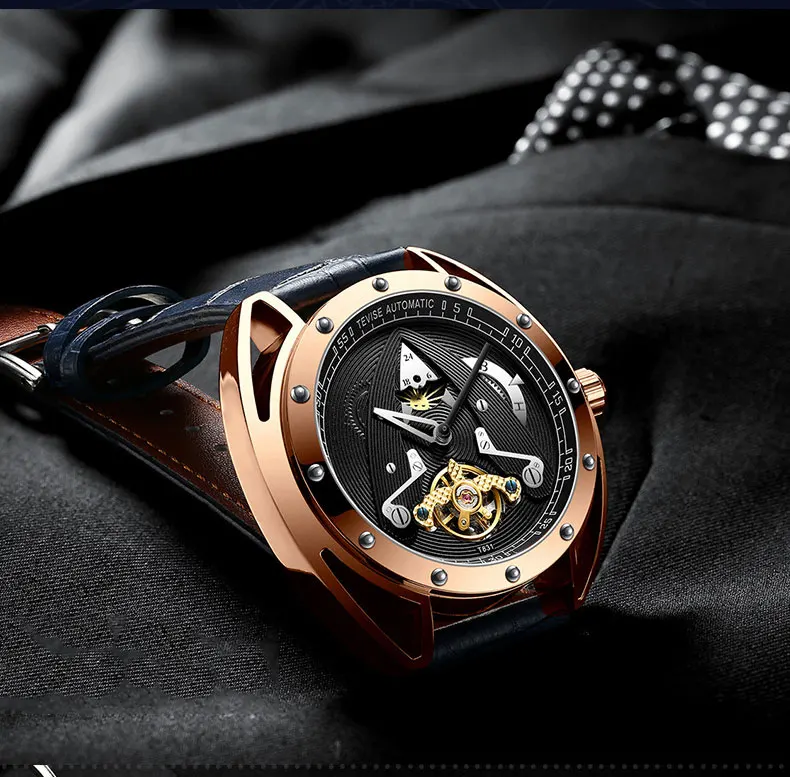 Tevise, Мужские автоматические механические часы, водонепроницаемые, Tourbillon, спортивные, с автоматическим заводом, Лидирующий бренд, мужские наручные часы, Relogio Masculino