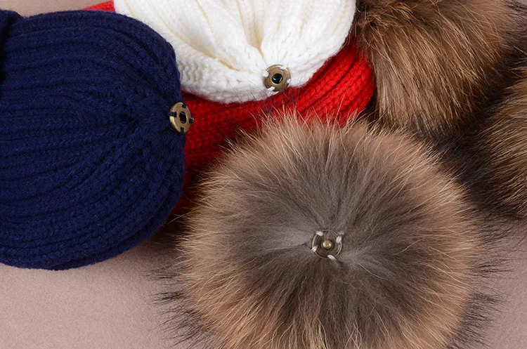 Doitbest Beanies для родителей и ребенка, Женский енот, настоящий помпон из лисьего меха, зимние шапки для взрослых, женские шерстяные шапки, бренд, женский головной убор из плотной ткани