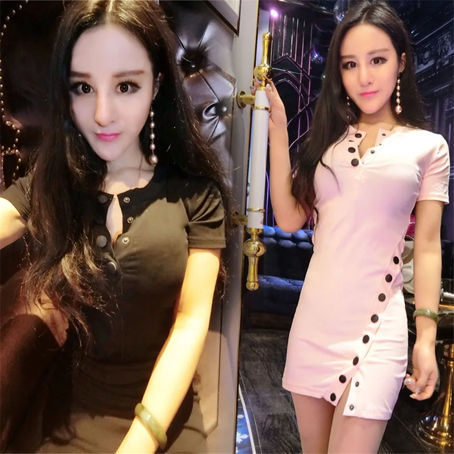 Женское хлопковое эластичное платье однобортное с v-образным вырезом Милое