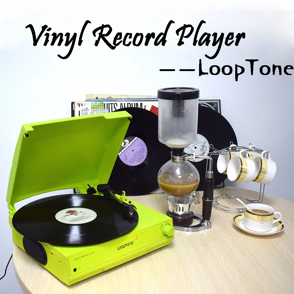LoopTone с ременным приводом 33/45/78 оборотов в минуту, винил LP проигрыватель дисков плееры Встроенные динамики наушники Jack& RCA линейный выход