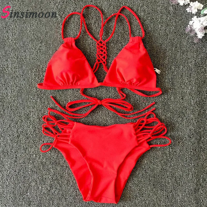 Женский трикотажный комплект бикини в клетку плетеные с подкладкой купальный