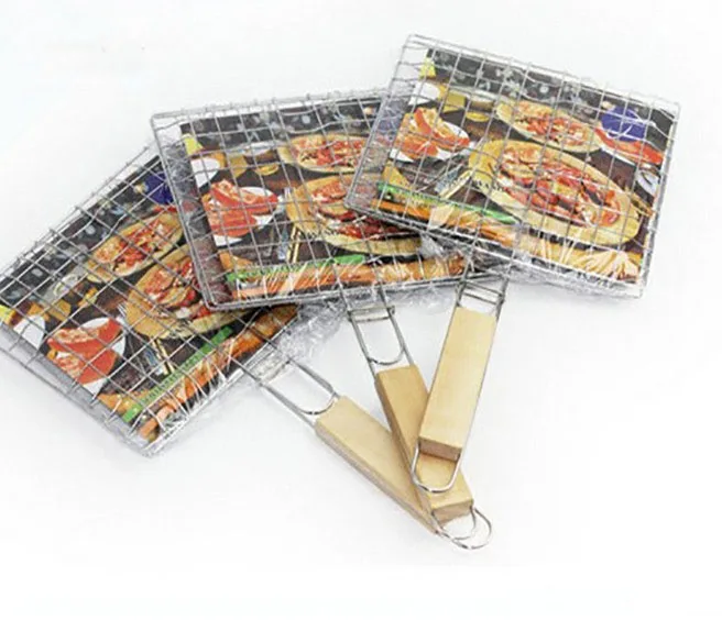 Сетка для барбекю на гриле сетка с деревянной ручкой антипригарная стейка