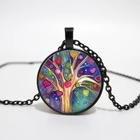 life tree glass cabochon statement necklace pendant jewelry vintage silver chain choker necklace for women