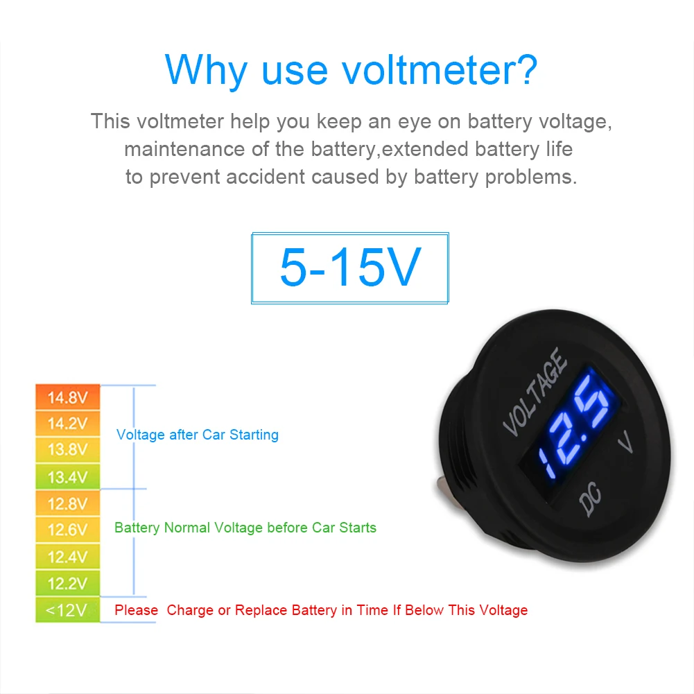 Herorider 12 v-24 v Led Дисплей Водонепроницаемый Вольтметр для мотоциклов датчик, вольтметр светодиодный цифровой вольтметр для автомобиля мотоцикла