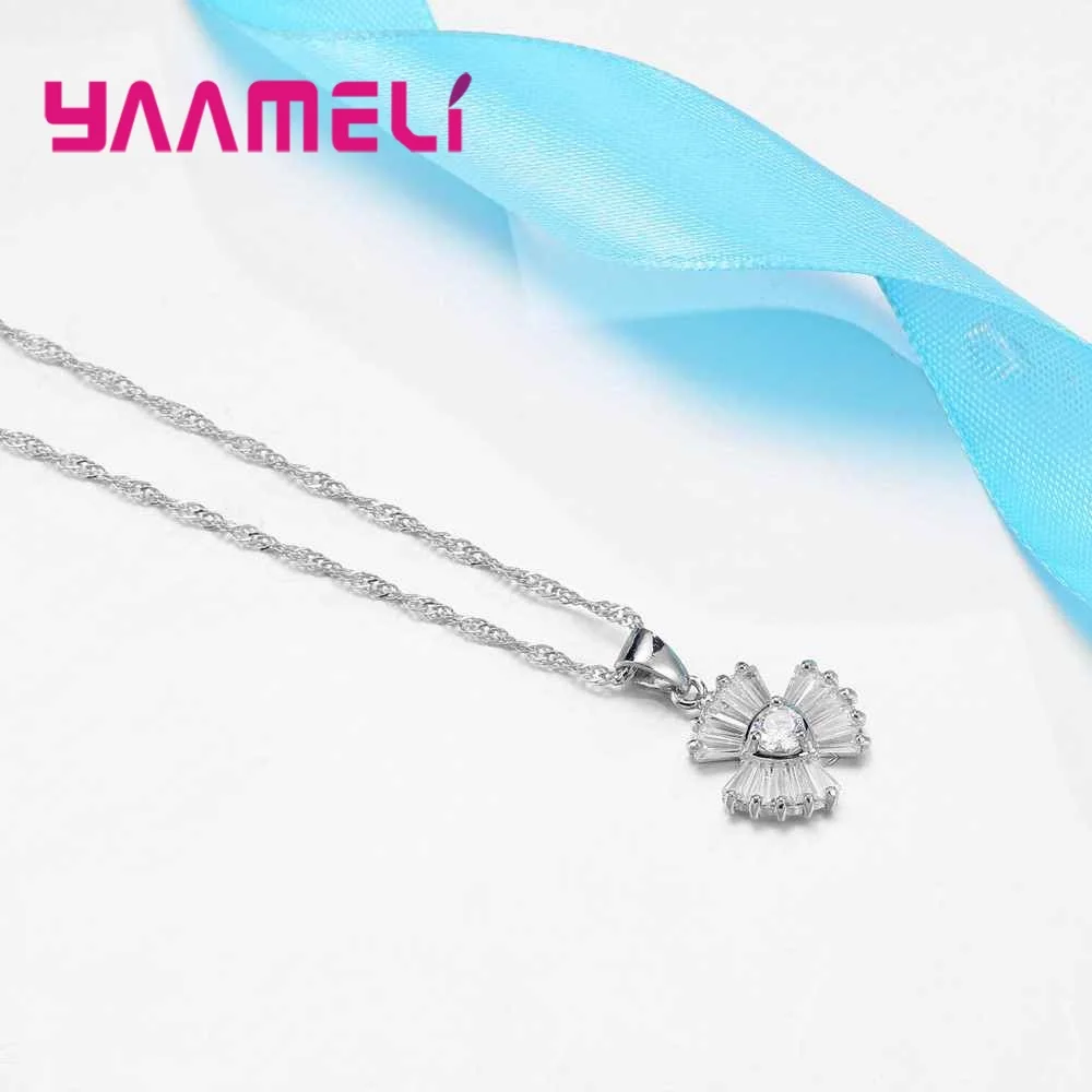 

Exquisite Ladies Wedding Gifts 925 Sterling Silver Jewelry Sets Shiny Zircon Necklace Drop Earrings for Women Engagement