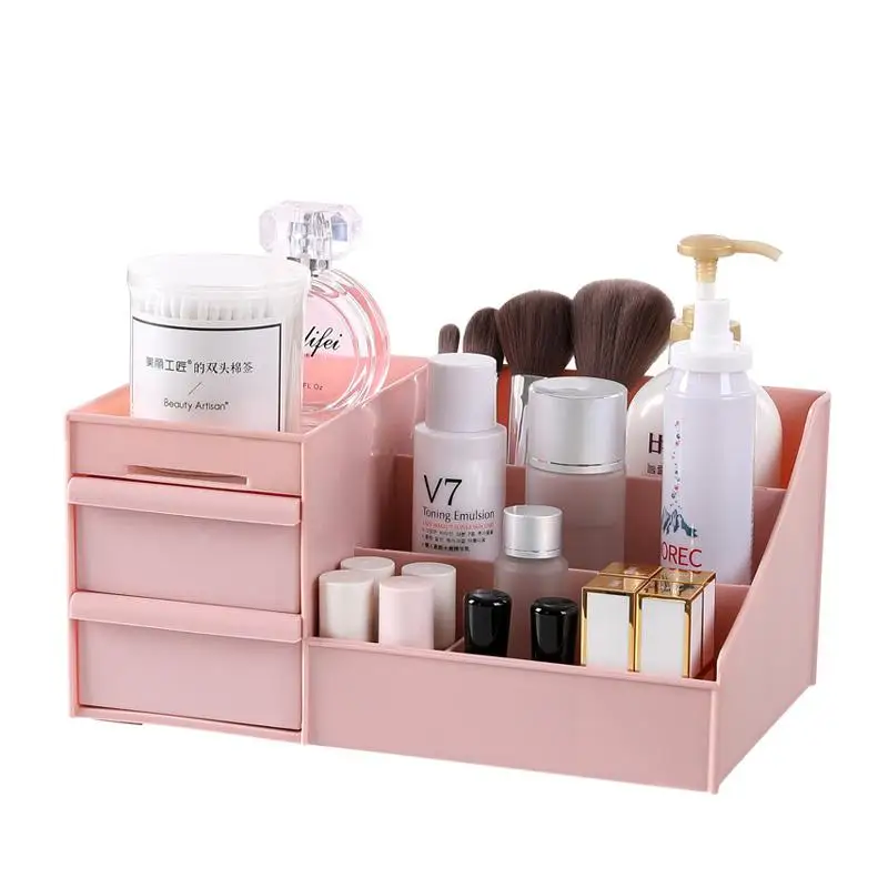 pink Пластиковый ящик для косметики, органайзер для макияжа, чехол для ювелирных изделий, коробка для хранения косметики, Настольная шкатулка для ногтей, держатель для домашнего хранения - Цвет: pink