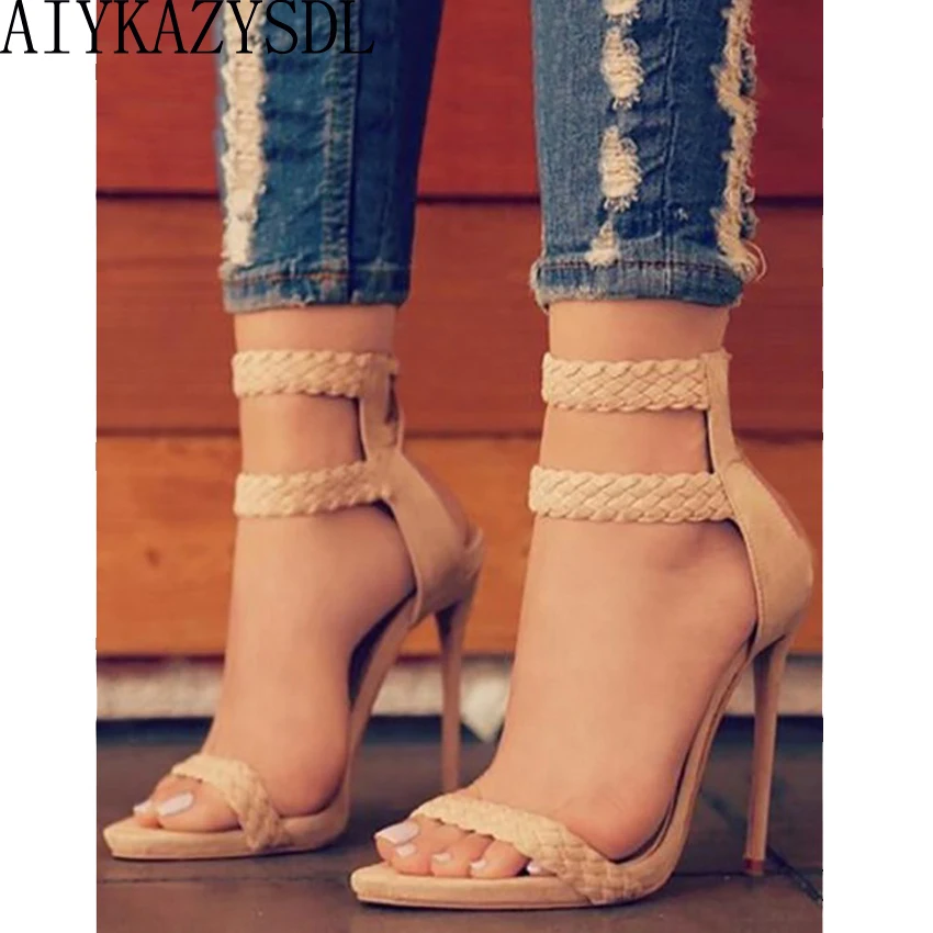 

AIYKAZYSDL Sexy Weaving Thin Heels Women Sandals Thin High Heels Pumps Gladiator Sandals Streetwear Shoes 2018 zapatos mujer