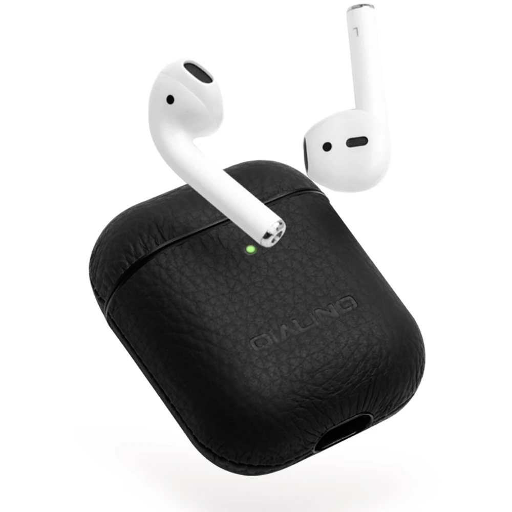 Чехол QIALINO из мягкой натуральной кожи для Apple Airpods 1/2 противоударный чехол
