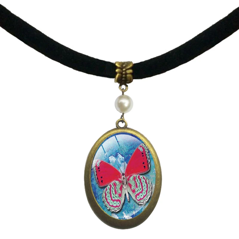 Красивая бабочка длинное жемчужное ожерелье Пара кулон насекомые Шарм ювелирные