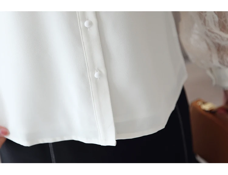 Dingaozlz Blusa feminina Новая модная женская рубашка Лоскутная кружевная шифоновая блузка с рукавом-фонариком OL кружевные топы белая рубашка
