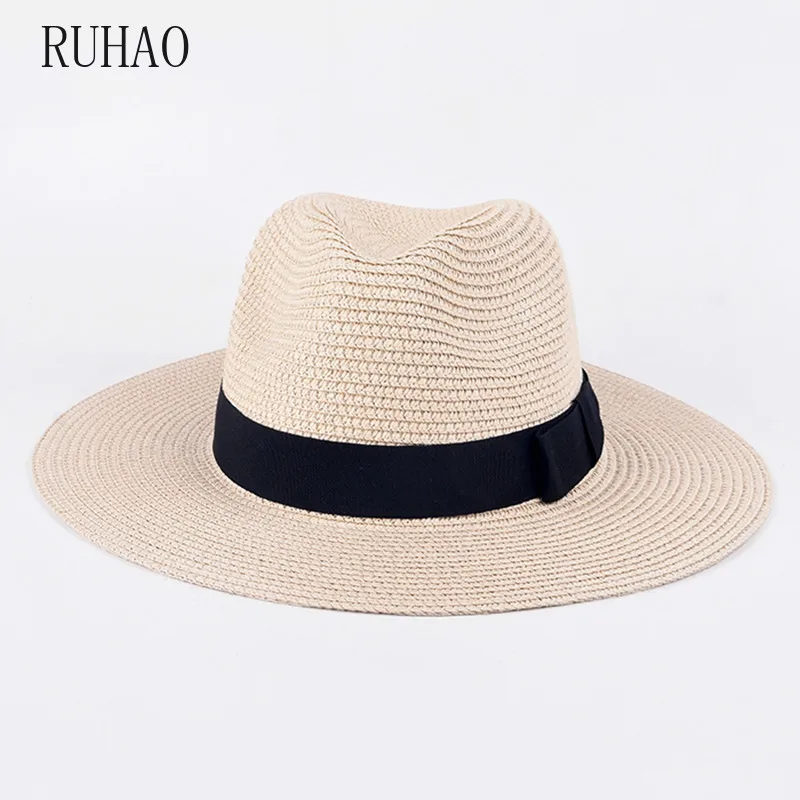 Шляпа RUHAO мужская соломенная фетровая Панама от солнца с широкими полями ярко