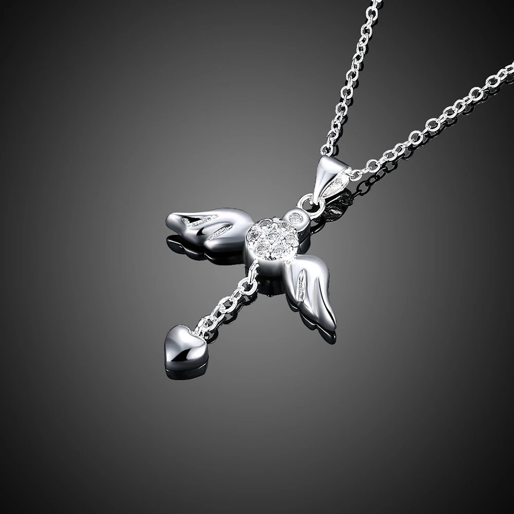 Женское серебряное ожерелье LOVE N674 с подвеской в виде зонтика и Ангельского крыла
