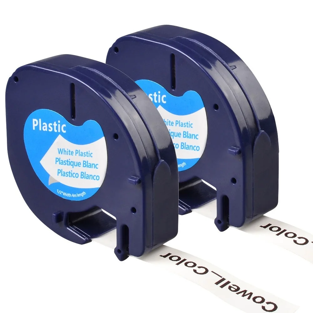 20 совместимый с dymo LetraTag 91201 черный на белом(12 мм x 4 м) пластиковые ленты этикеток для LT-100H, LT-100T, LT-110T, QX 50, XR, XM