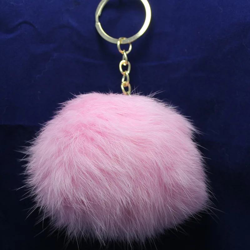 Высококачественные золотые цепи Брелок для ключей Pom pom автомобильный брелок с кроличьим меховым шаром Брелок меховой бренд брелки меховые брелки - Цвет: Pink