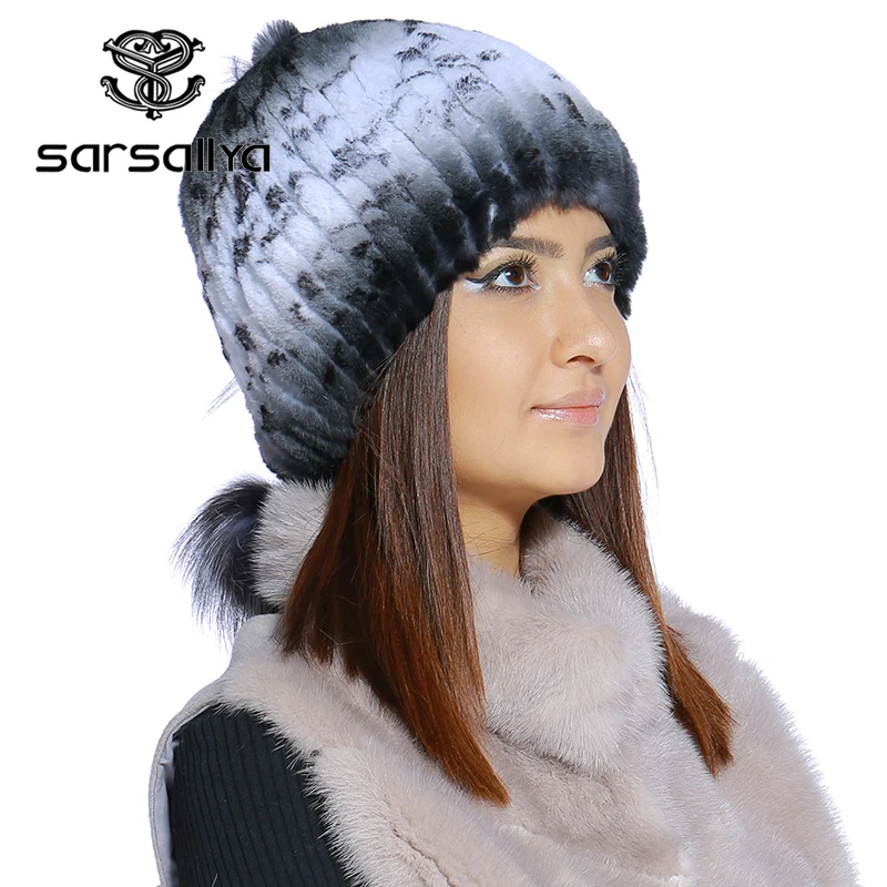 SARSALLYA Зимой меховая шапка для женщин реального рекс кролика с silver fox меховой