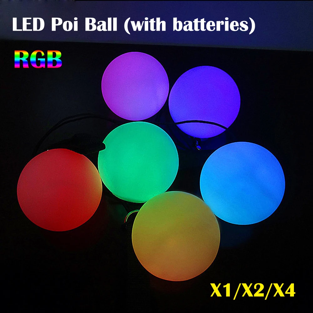 Красочный RGB светодиодный POI бросили шары профессиональный уровень танца живота ручной реквизит сценическое представление 4 мяча+ 4 веревки