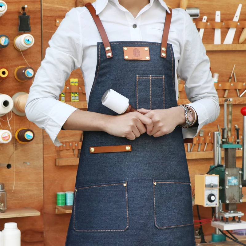 

Leather cowboy aprons coffee shop apron overalls restaurant bar painting