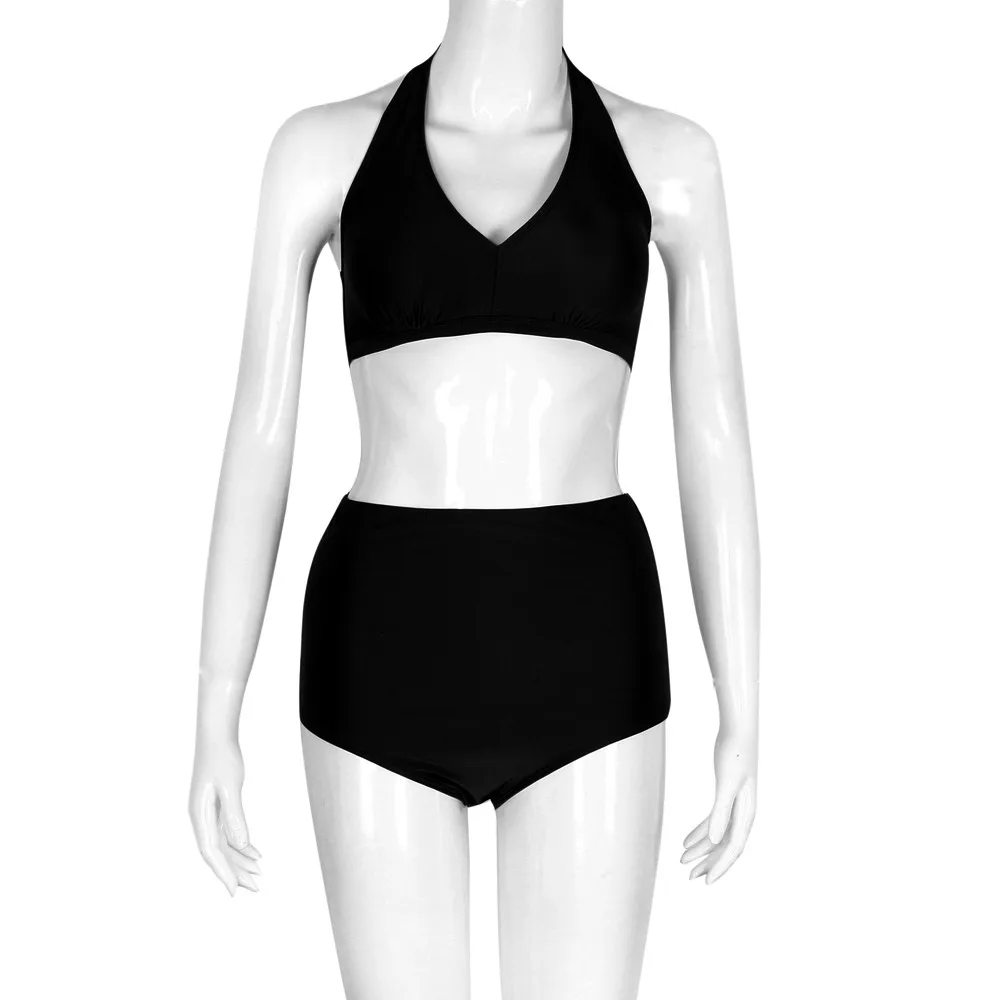 Pin Up размера плюс купальники Горячая Распродажа сексуальные женские купальники с высокой горловиной пуш-ап бикини набор с высокой талией купальники