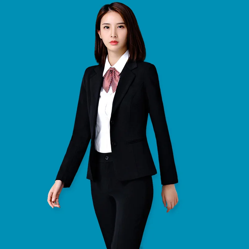 

Casual Solid Women Pant Suits Notched Collar Blazer Jacket & Pencil Pant Female Suit Autumn 2019 high quality