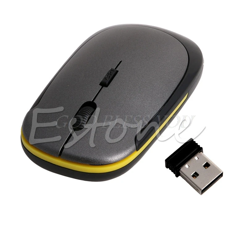 Ультра-тонкий мини USB 2,4G 2,4 GHZ беспроводная оптическая мышь Мыши 1600 dpi - Цвет: Серый