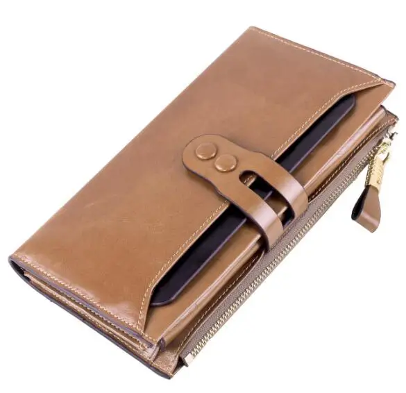 

Genuine leather cow skin long purse oil wax with card holder for women