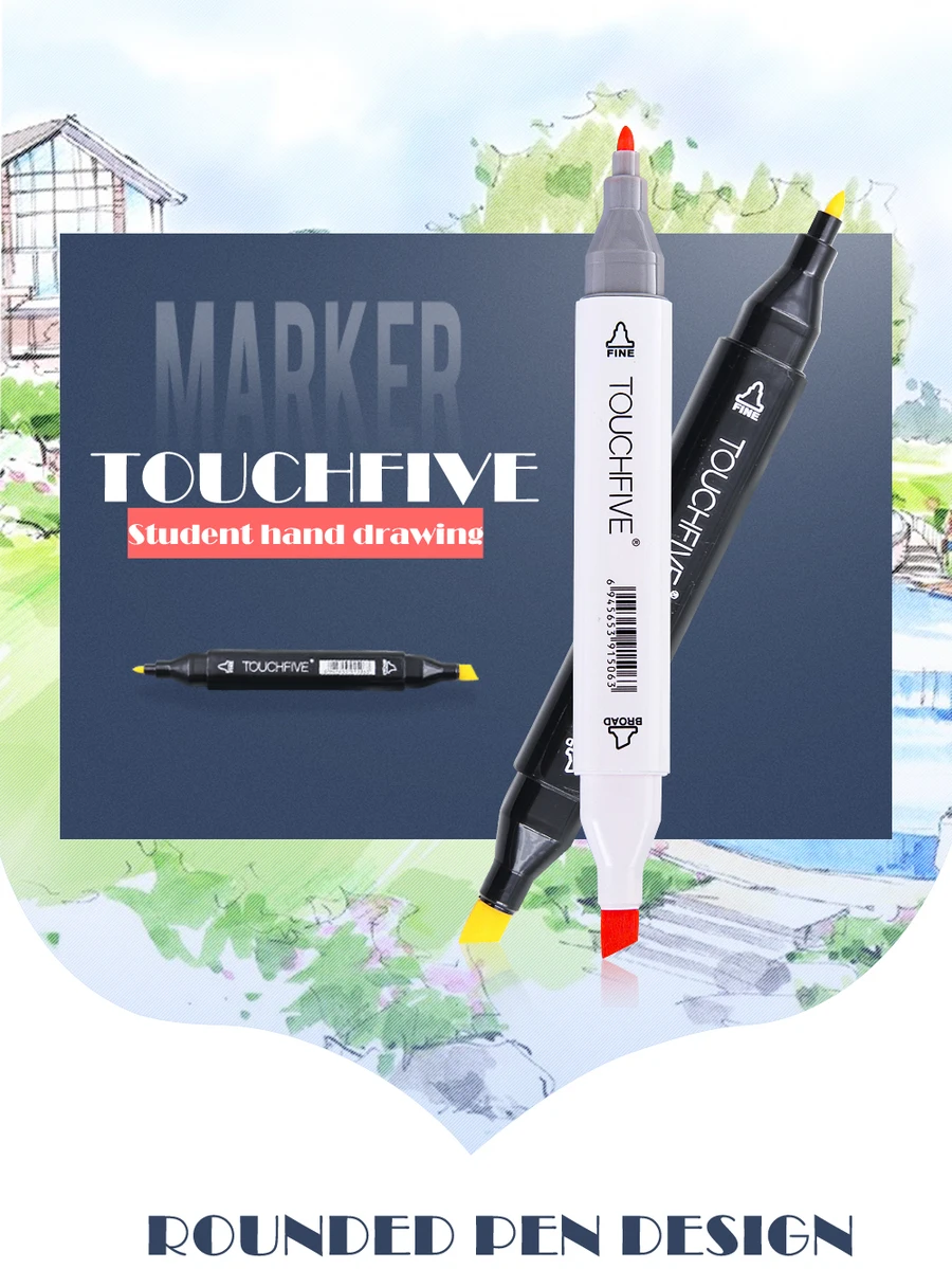 Набор маркеров TouchFIVE 30, 40, 60, 80, 168 цветов, анимация, эскиз, рисунок, искусство, спирт, аниме, кисточка, Цветной маркер(черный маркер