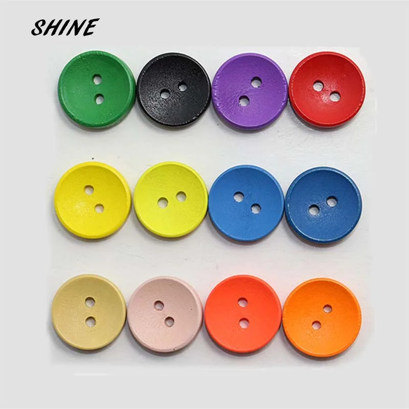 Деревянные пуговицы для шитья SHINE разные цвета 15 мм 2 отверстия скрапбукинга