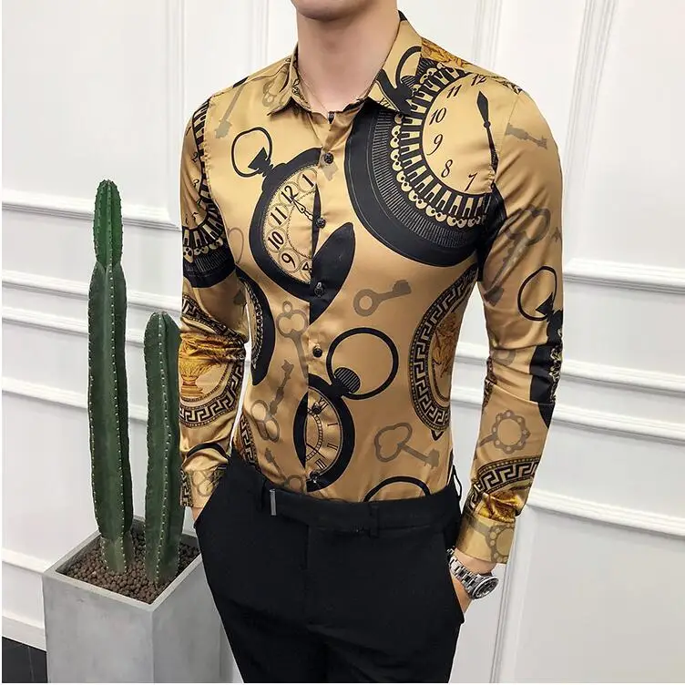 

Casual Shirt Men Long Sleeve Gold Shirt New 2020 Korean Dress Slim Fit Tuxedo Shirts Male Fashion Night Club Work Shirt