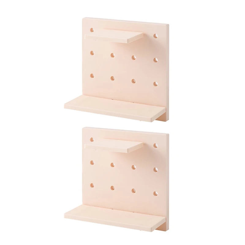 Beige 2sets Настенный стеллаж для хранения, без штамповки, сделай сам, для кухни, ванной комнаты, полка, декоративный подвесной органайзер, Разъемное соединение, паста, домашний декор, отверстия, крючки - Цвет: Beige 2sets