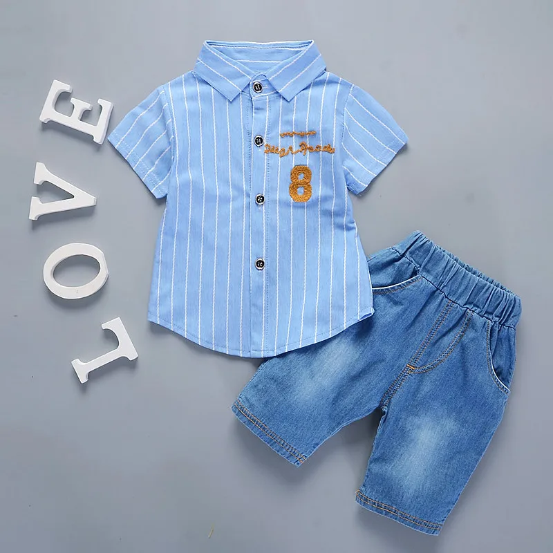 Melario Boys Clothing Sets 2020 Summer Fashion Stripe Kids Short Sleeve White T-shirt+Plaid Culottes 2Pcs | Детская одежда и обувь