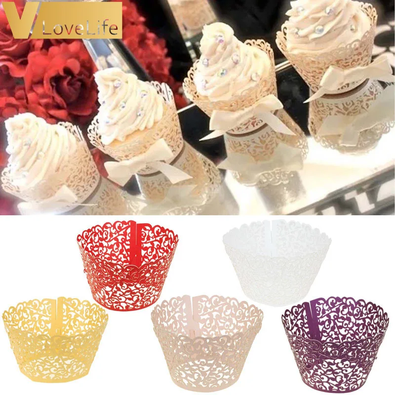 12 шт./упак. Бумага ажурное кружевное платье с цветочным рисунком кекс Обёрточная