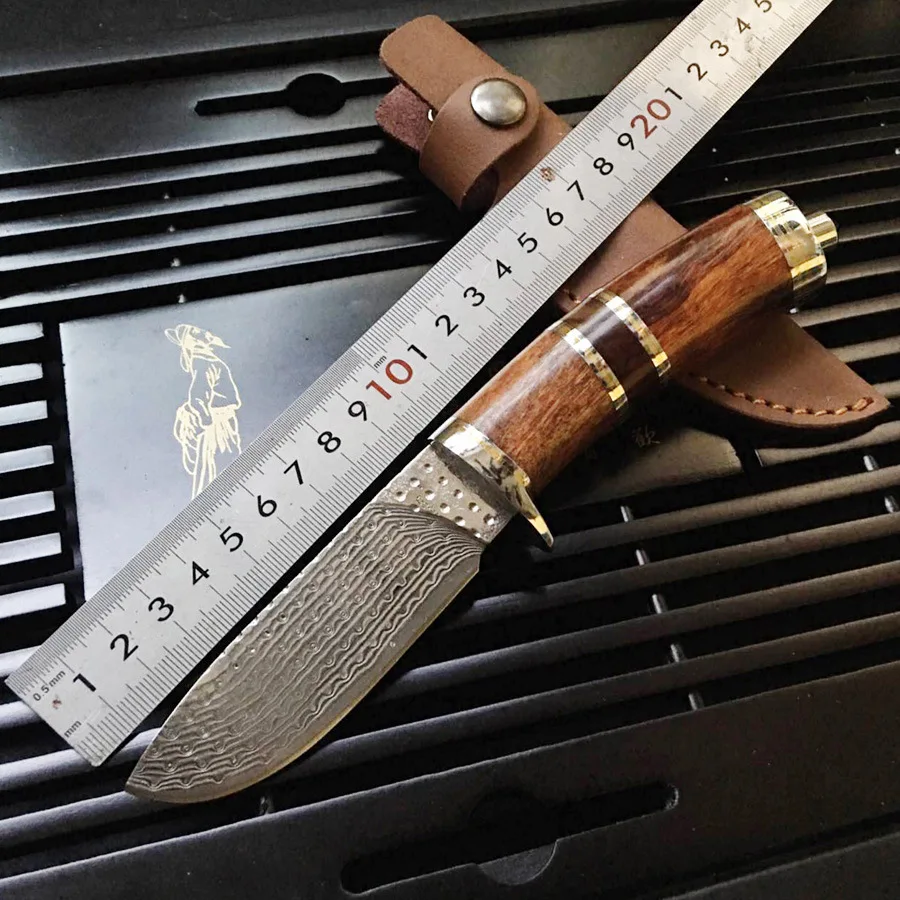 

High quality Damascus steel forged straight knife hunting high hardness outdoor self-defense knife tactical army Survival knife