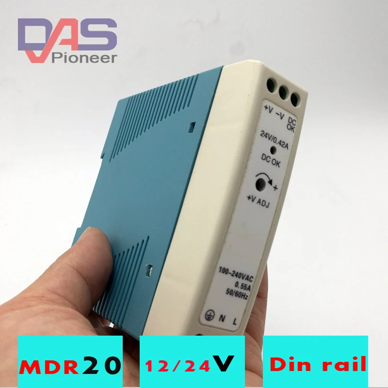 MDR-20 20 Вт один Выход 5V 12V 15V 24V din-рейку импульсный Питание AC/DC ультра-тонкий Din рейка крепление Питание
