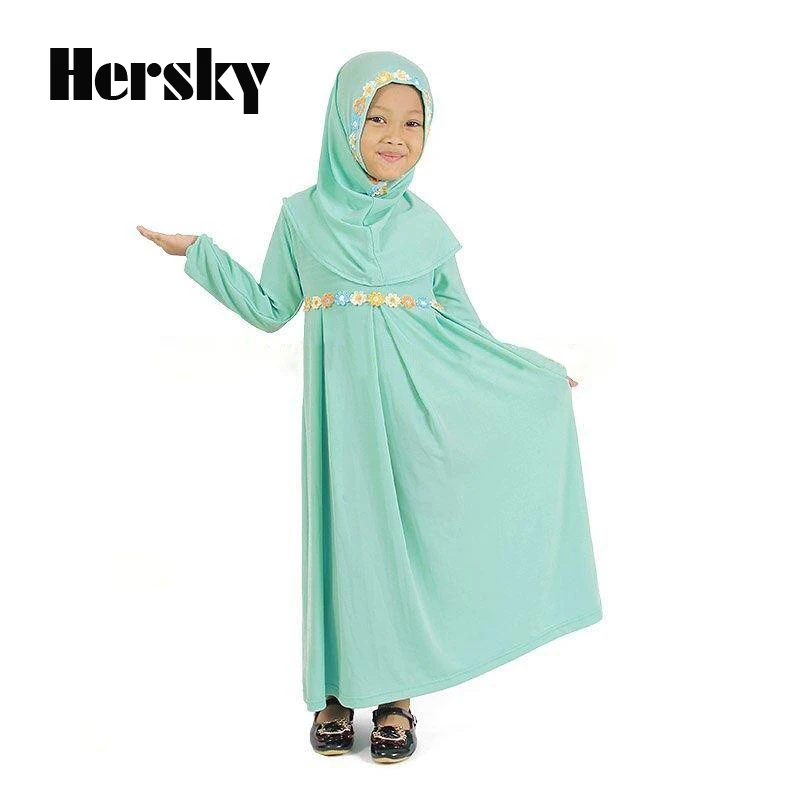 Традиционный два комплекта мультфильм детская одежда модная Абаи мусульманских