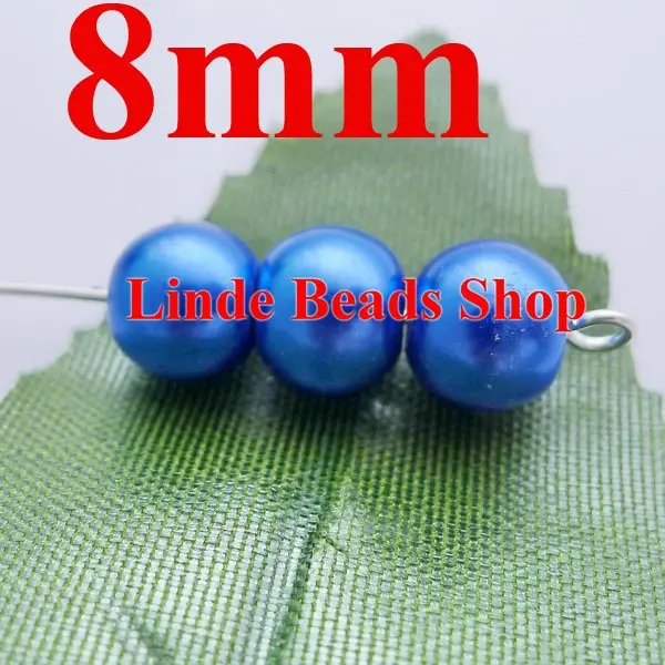 

500pcs/lot 8mm glass pearl beads christmas ornament loose round beads for jewelry, decoration, sapphiree colour GP08028