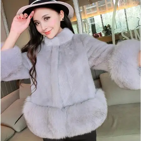 Женская шуба из норки искусственного меха винтажная Шуба с лисьим мехом G447 зима