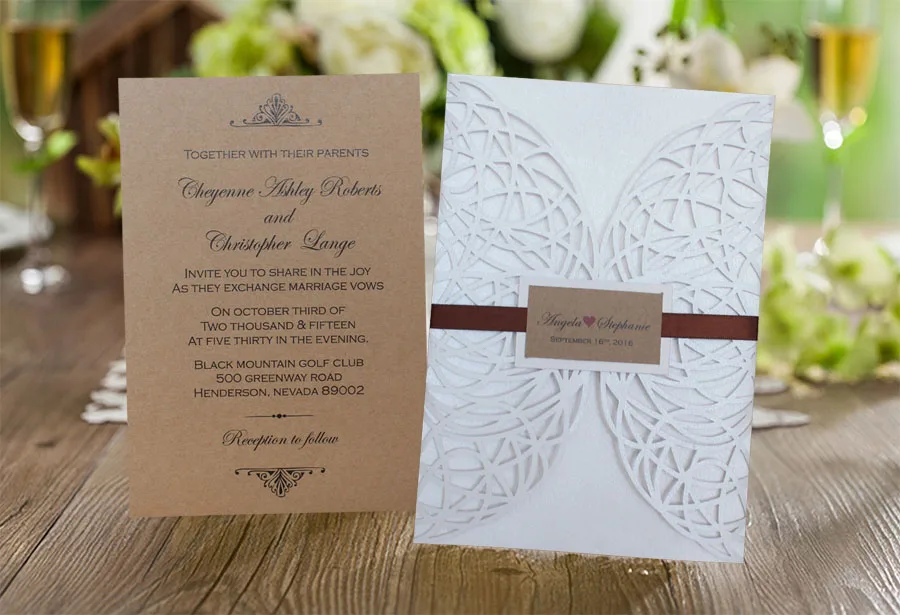 Деревенские свадебные приглашения белые кружевные пригласительные открытки