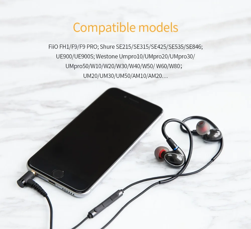 FiiO RC-MMCX3S RC-MMCX3B MMCX кабель для наушников 3,5 мм одиночный встроенный контроль 2,5 мм сбалансированный кабель для F9/F9 Pro/Shure SE215