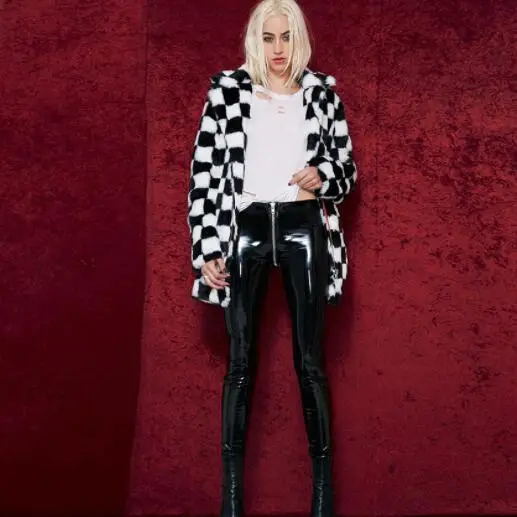 Женские сексуальные блестящие брюки из искусственной кожи с застежкой молнией