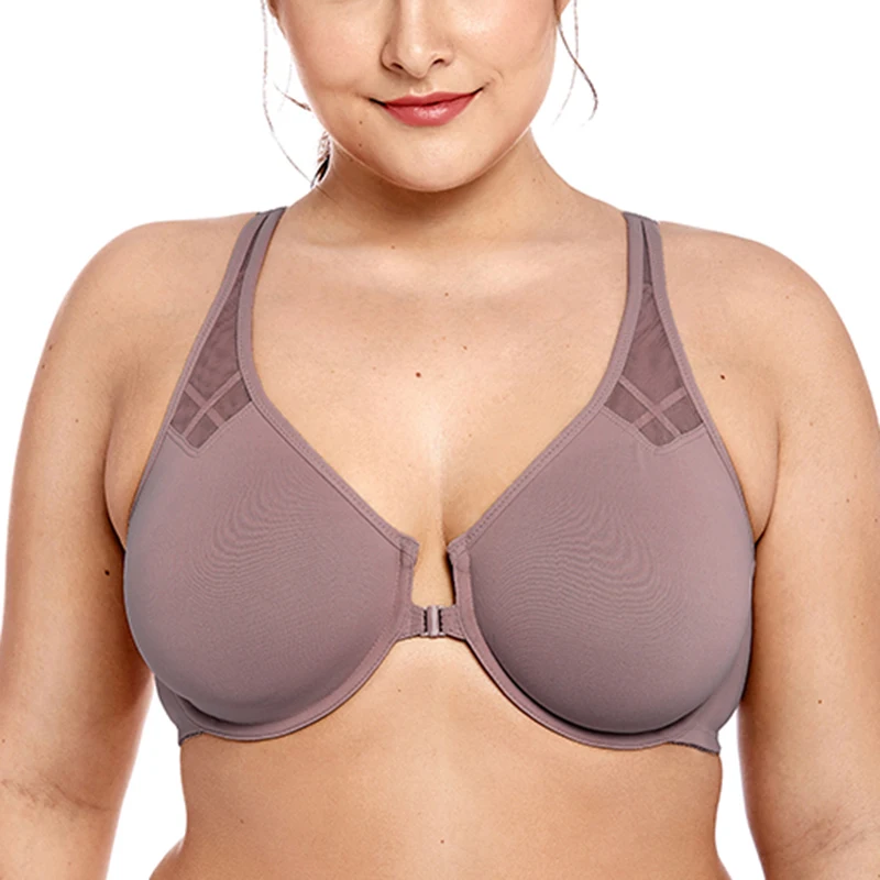 Comfortable Seamless Font Closure Bra Women's Full Coverage Non-padded Underwire Plus Size Racerback Unlined Bra 36 38 40 42 E F
