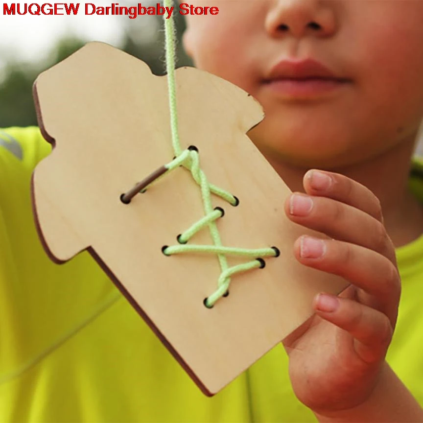 Монтессори обучения Бусины завязки доска деревянная Игрушечные лошадки пришить