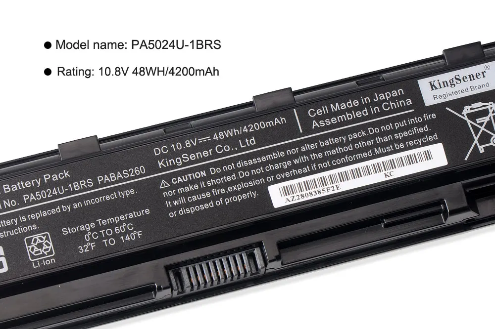 Японская ячеечная PA5024U Батарея для Toshiba Satellite C800 C850 C870 L800 L830 L840 L850 L855 L870 PA5025U PA5024U-1BRS PABAS260