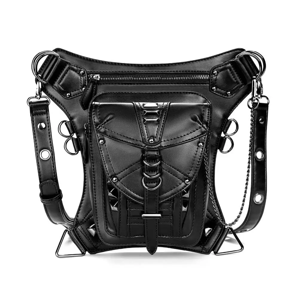 Женская поясная сумка GearDuke, Готическая поясная сумка, мотоциклетная хип-ножная сумка, стимпанк кобура, сумка на плечо, мужская сумка из искусственной кожи, сумки через плечо - Цвет: Черный