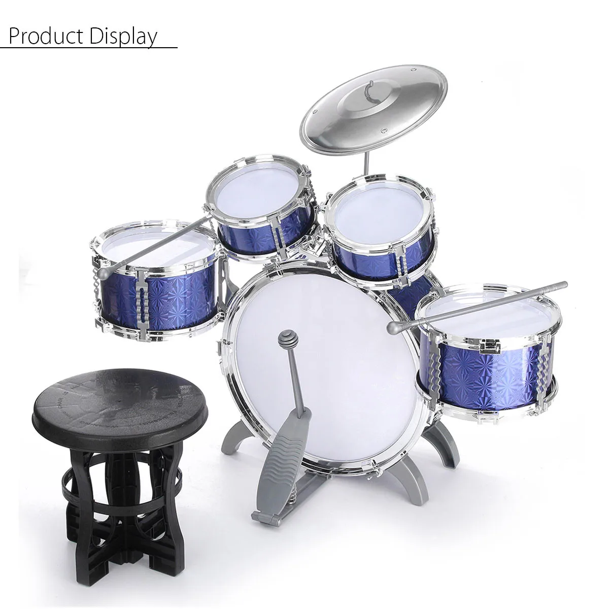

Blue Drum Set Kit Children Kid Musical Educational Instrument With Stool Sticks Cymbal Gift Percussion Instruments Gift for Kids