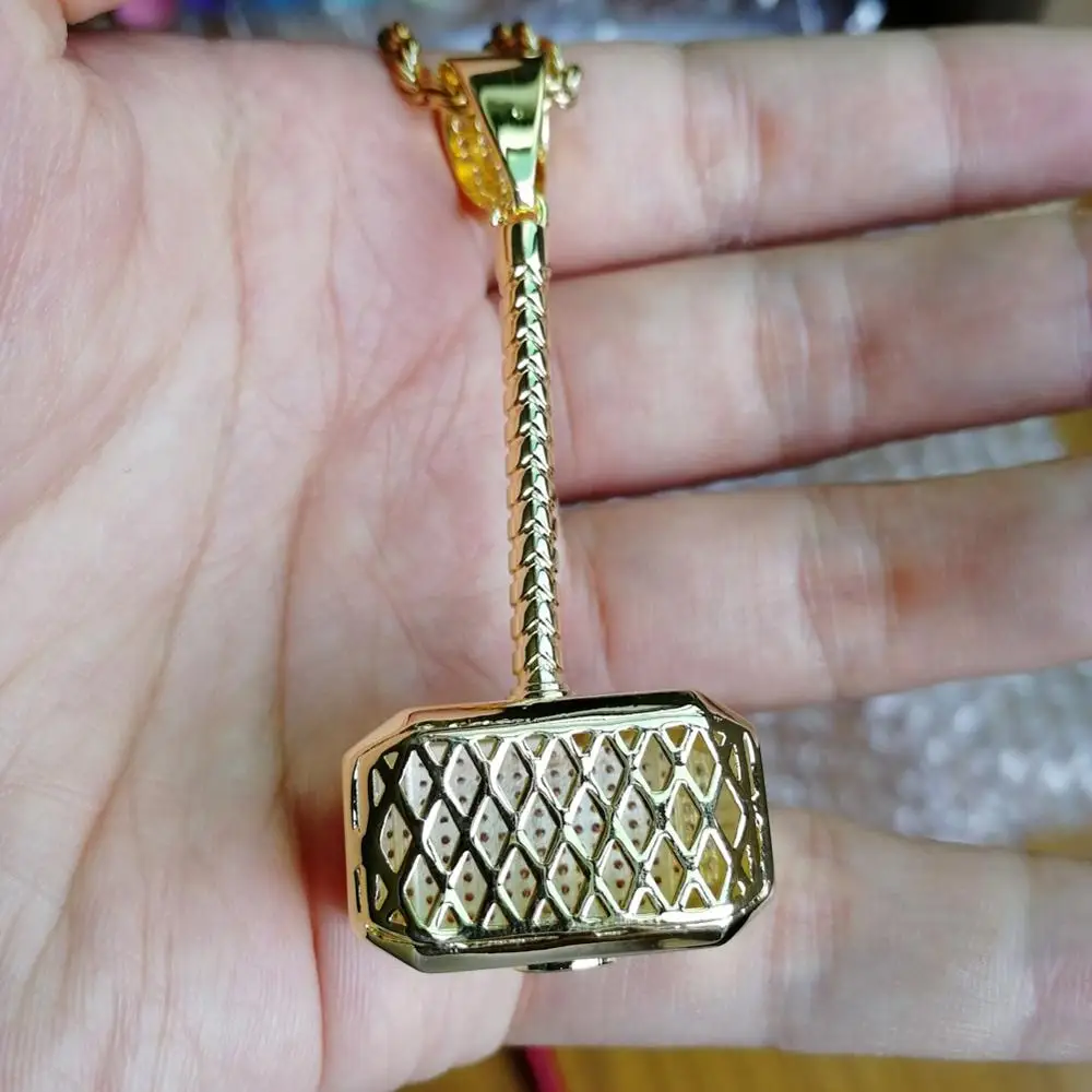 Кулон в стиле хип хоп с фианитами класса ААА сверкающий Молот Тора со сверкающими