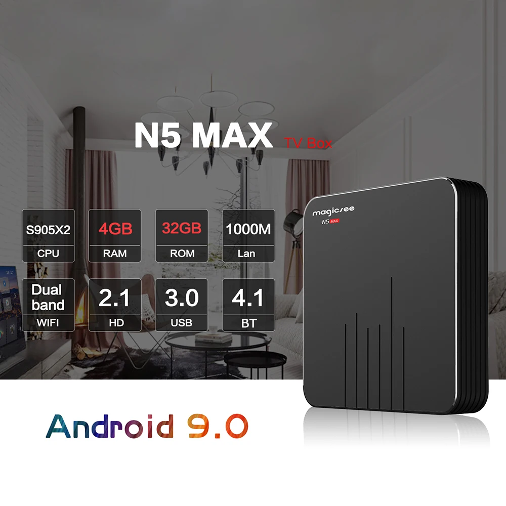 Magicsee N5 Max ТВ приставка Android 9,0 Amlogic S905X2 2 ГБ/16 ГБ 4 ГБ/32 ГБ rom ТВ приставка 2,4 ГГц+ 5 ГГц Wifi BT4.1 4K Smart медиаплеер