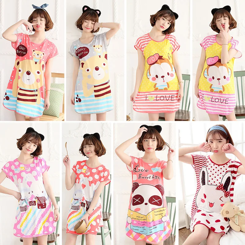 2018 летние женские короткий рукав сна платье прекрасный дом услуги мультфильм
