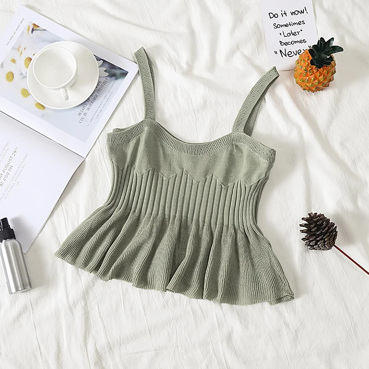 Green Susi& Rita, топ на тонких бретелях, женский сексуальный топ с открытой спиной и рюшами,, повседневные пляжные топы, летние, трикотажные, короткий топ, Debardeur Femme - Цвет: Green