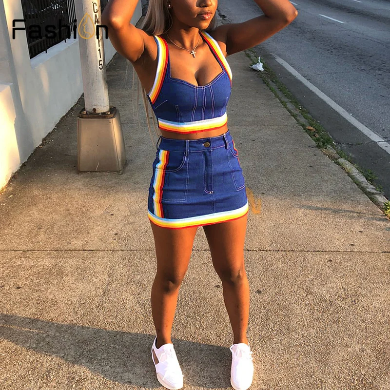 Пикантные для женщин 2 комплект из двух предметов Летняя джинсовая юбка без